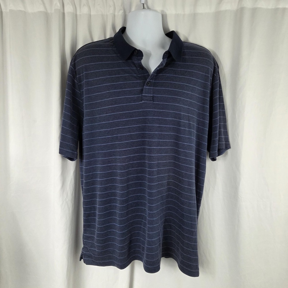 Glacier Polo Shirt Mens 2XL Blue Striped Tagless Knit Short Sleeve Casual